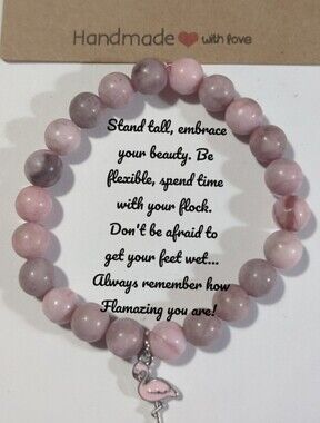 Flamingo Charm Bracelet Pink Jasper Stones New